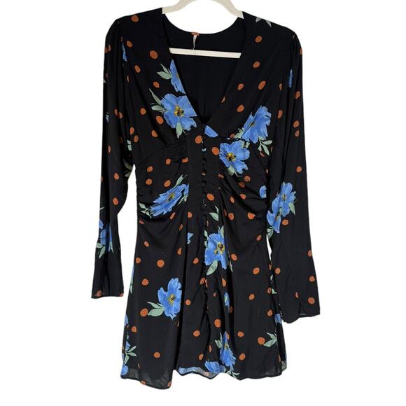 Free People Date Night Mini Dress in Moonlight Combo Black Floral Long Sleeve XS - Picture 4 of 10